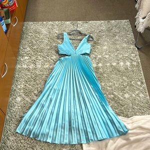 Abercrombie & Fitch blue satin cutout midi/maxi dress